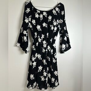 Le Lis Mini Black with white Embroidered Floral Dress Size S